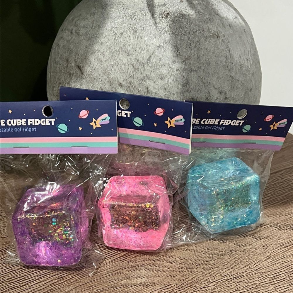 Set of 3 Merkury Innovations Vibe Cube Fidgets Cosmic Glitter Squishy  NeeDoh
